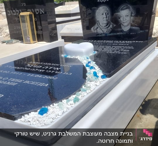 מצבות שחורות עם כיתוב ותמונות, אבנים צבעוניות